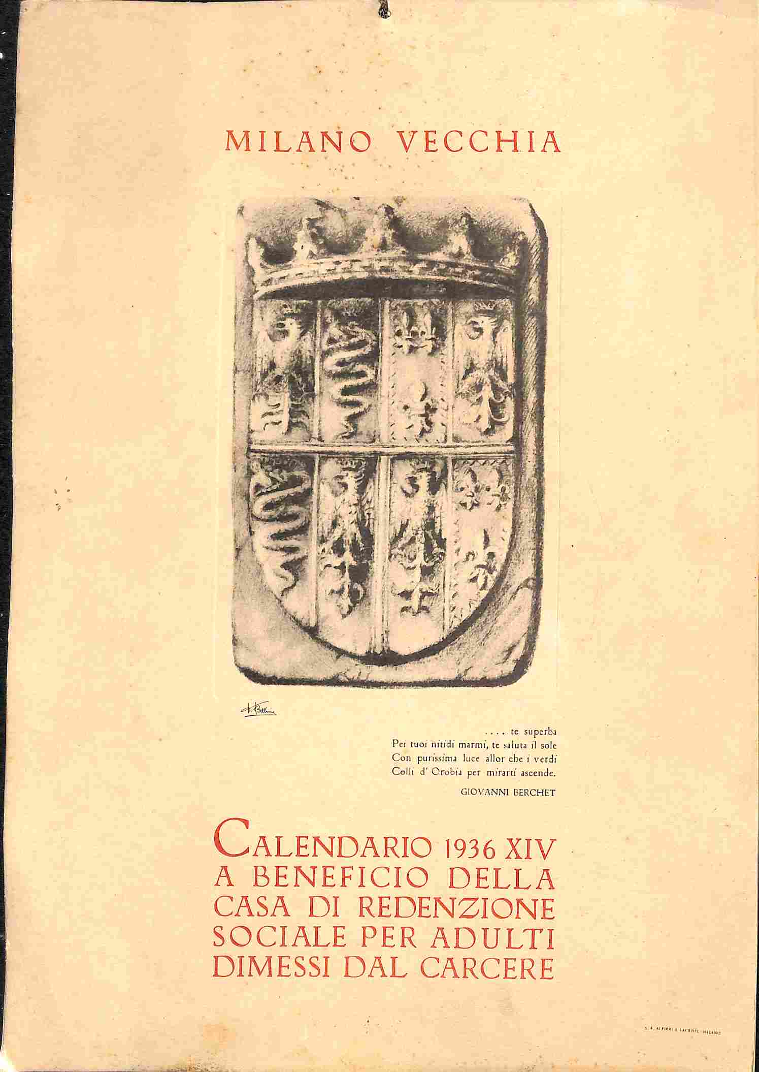 Milano vecchia. Calendario 1936 a beneficio della Casa di Redenzione sociale per adulti dimessi dal carcere